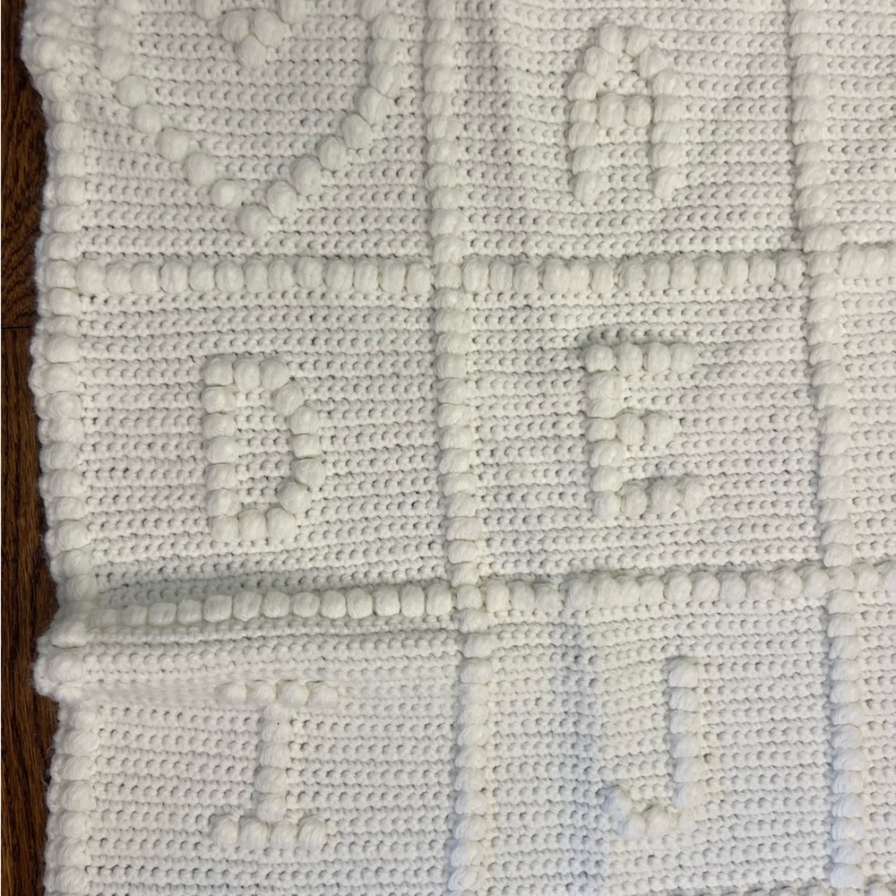 Handmade White Baby Blanket with Alphabet - 3' by 3' - Picture 2 of 5